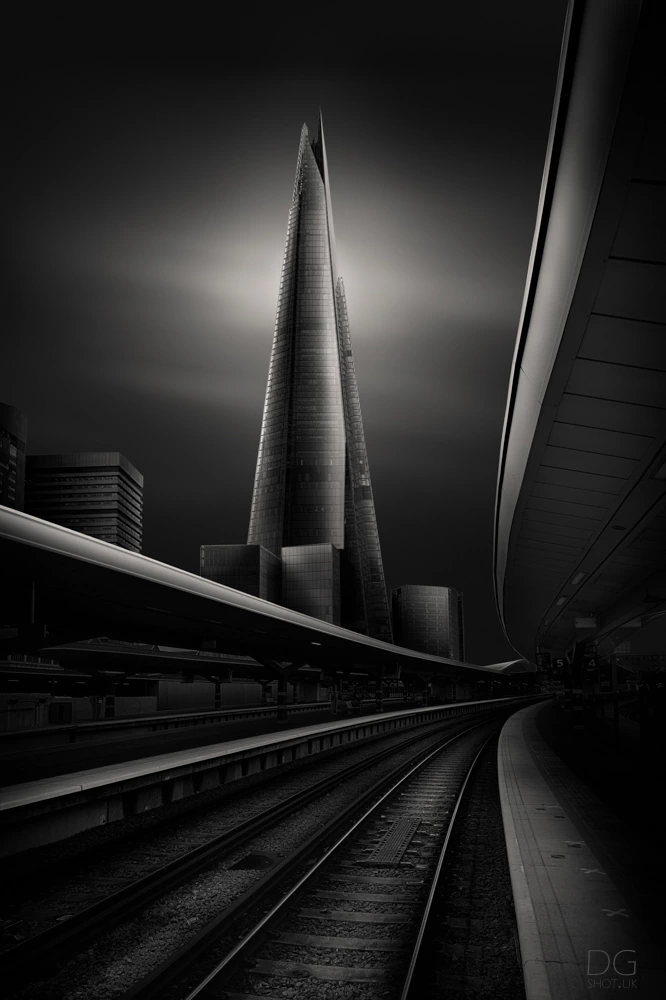 shard from platform 4, Adobe, Art, artist, Black & White, black and white, Bleak, bnw, building, Calm, Camera, capital, cityscape, clouds, Contrast, courses, Dark, David Garthwaite, dgshot.uk, drama, dramatic, editing tutorial, England, fine art, for sale, framed, gallery, Gitzo, Horizon, Leading Lines, Lee Filters, Leeds, Lens, london, Long Exposure, moody, Peaceful, photographer, Photoshop, prints, purchase, River, shard, Shard from platform 4, Sigma, Sky, Smooth, Sony a7r3, south, thames, thoughtful, Tide, tracks, train station, Tripod, tutorial, UK, Water, Wide Angle, yorkshire
